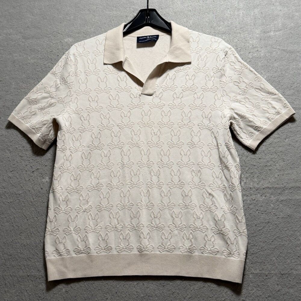 Psycho Bunny Polo Shirt Men’s Size Medium Pink Johnny Collar Skull Crossbones